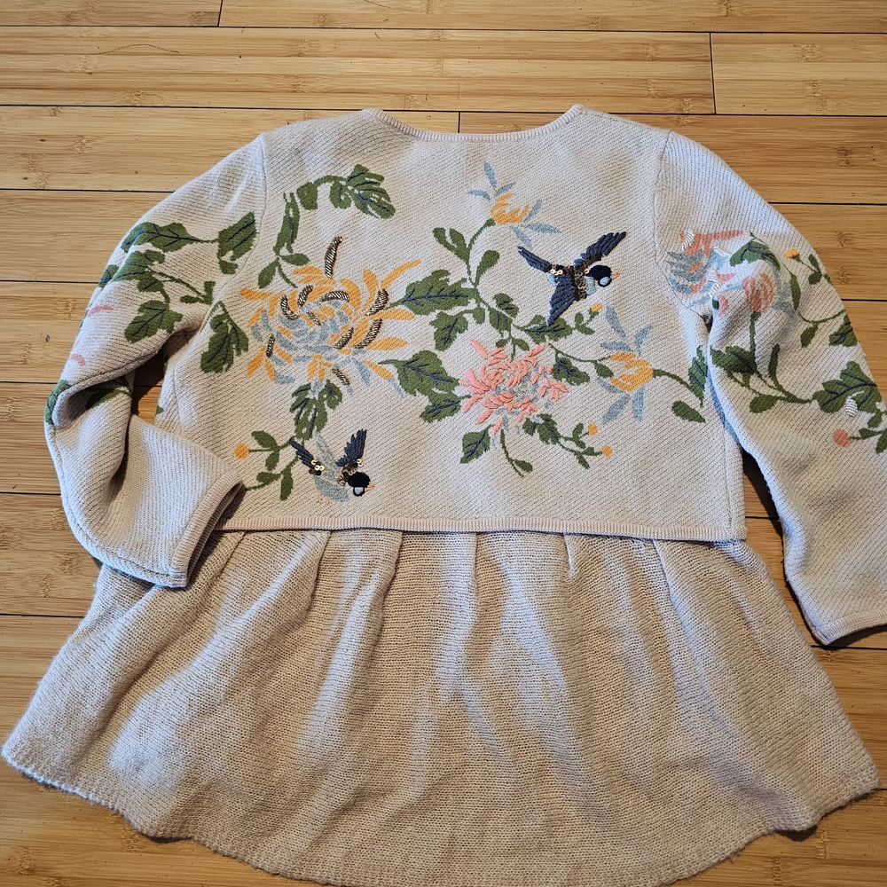 Anthropologie Floral Embroidered Cardigan - Cream and Green - Picture 7 of 9